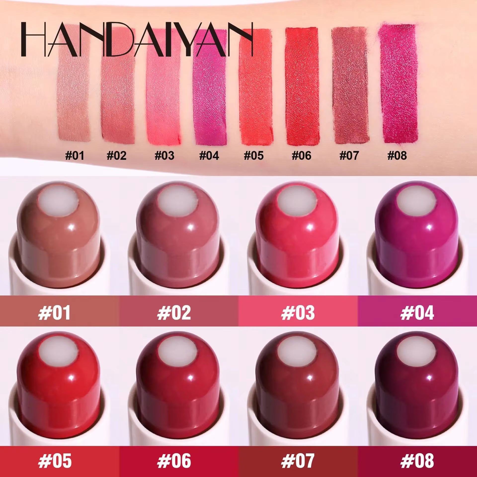 2-In-1 Nude Lipstick Matte Red Lip Balm Moisturizing 8 Colors Sandwich Lipstick Waterproof Long Lasting Non-Stick Cup Lip Stick