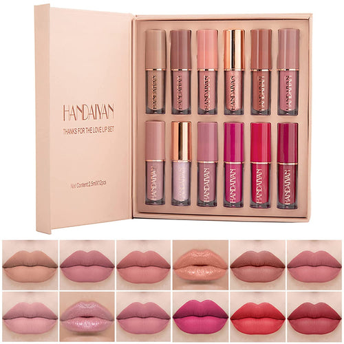 12 Labiales Maquillaje 24 Horas De Brillo Labios Mate Lquido a Prueba De Agua
