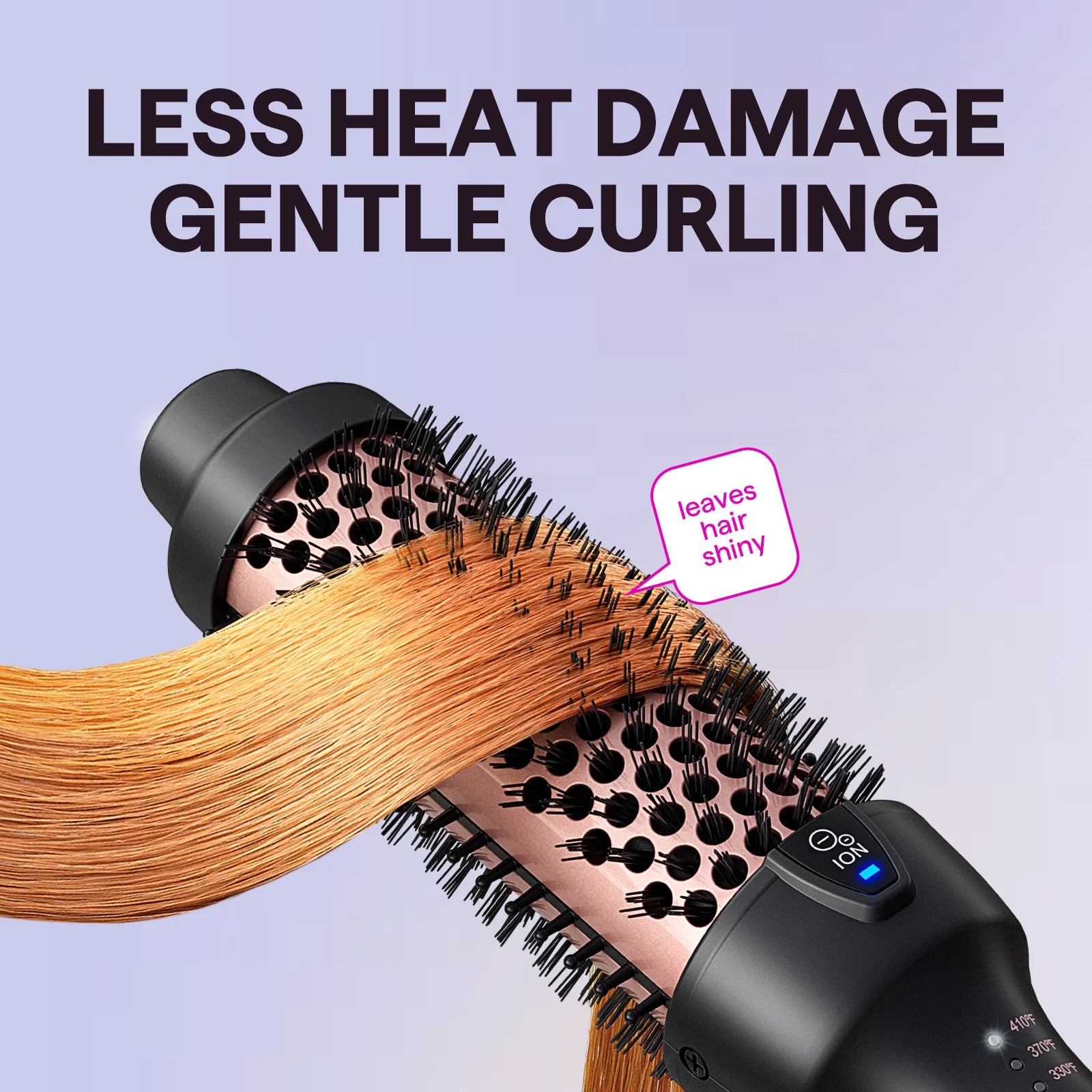 Thermal Brush for Blowout Look, 1 1/2 Inch Ionic Heated Nylon Brush Get Natural Curls, Rose Gold