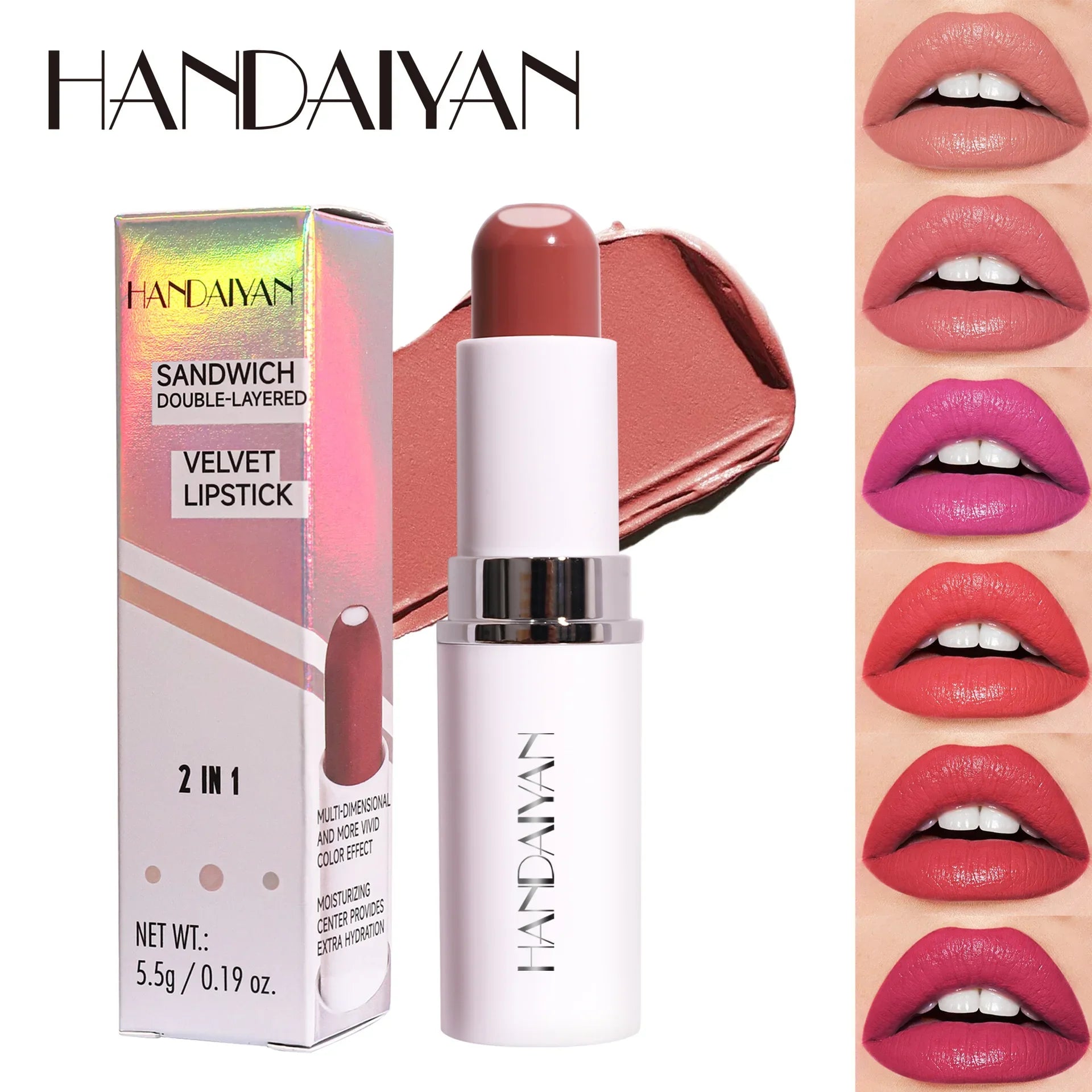 2-In-1 Nude Lipstick Matte Red Lip Balm Moisturizing 8 Colors Sandwich Lipstick Waterproof Long Lasting Non-Stick Cup Lip Stick